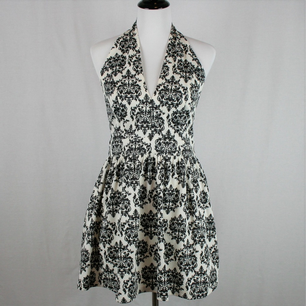 Willa Black & White Damask Halter Dress